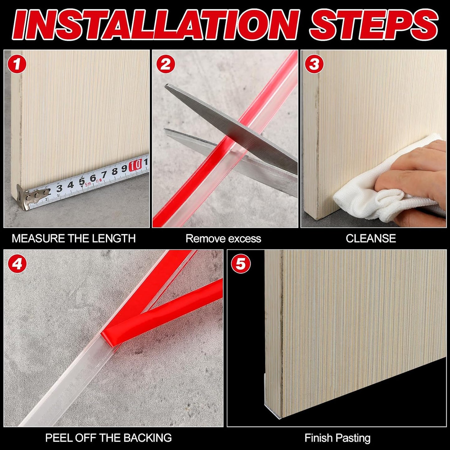 2 Pcs L-Type Seal Strip 3/8'' X 73'' Clear Vinyl Glass Shower Door | Self-adhesive for Easy Install, Water Dam at Shower Bottom Threshold, Fits Frameless Glass Gaps, Prevents Bathroom Leaks