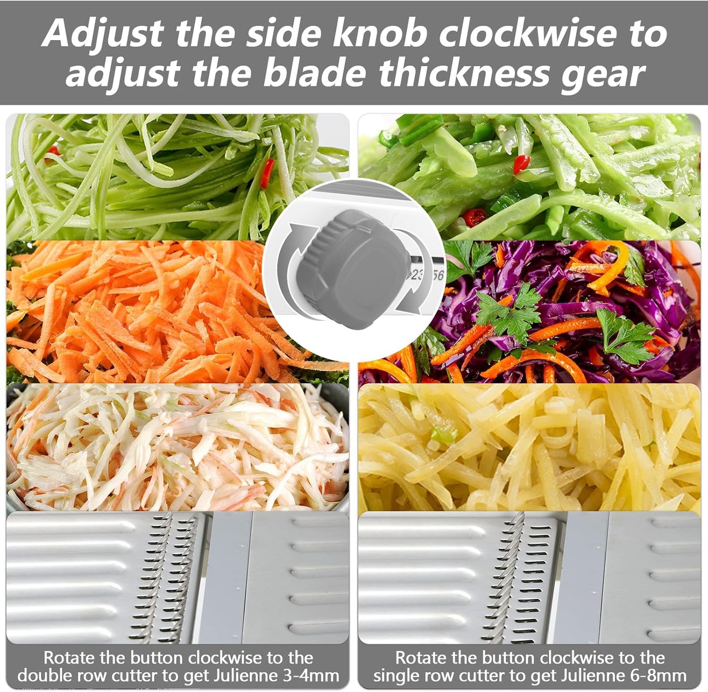 Mandoline Slicer for Kitchen, Adjustable Vegetable Potato Slicer | Stainless Steel Safe Mandolin Veggie Fruit Cutter with Food Holder, for Onion Cucumber Tomato Carrot, Grey
