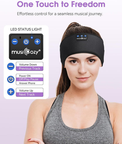 MUSICOZY Sleep Headphones Bluetooth Headband Headphones for Side Sleepers | Sleeping Headbands Wireless Sports Earphones Sweat Resistant Earbuds for Workout Running Cool Gadgets Unique Gifts for Women