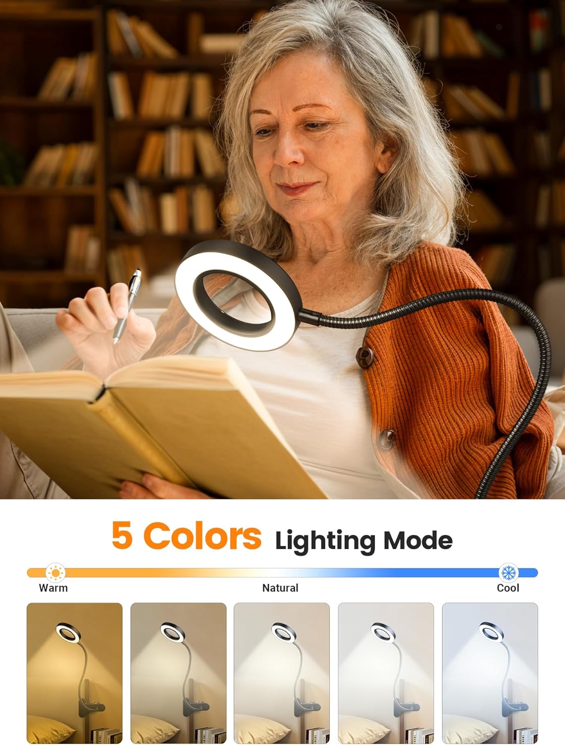 10X Magnifying Glass with Light,5 Colors+10 Brightness Magnifier with Light