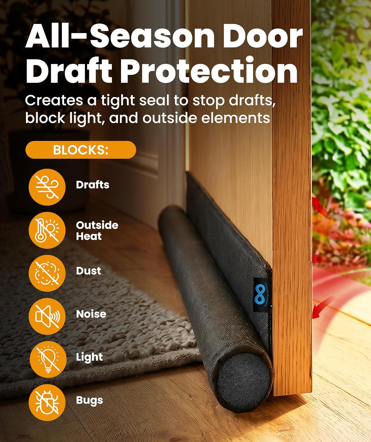 Everlasting Comfort 1 Sided Door Draft Stopper for Bottom of Door - Keeps Cold Air in & Heat Out, 100% Sound Proofing Strip Gap Filler, Quick Install Noise Blocker Sweep for Home - Fits 36" Doors