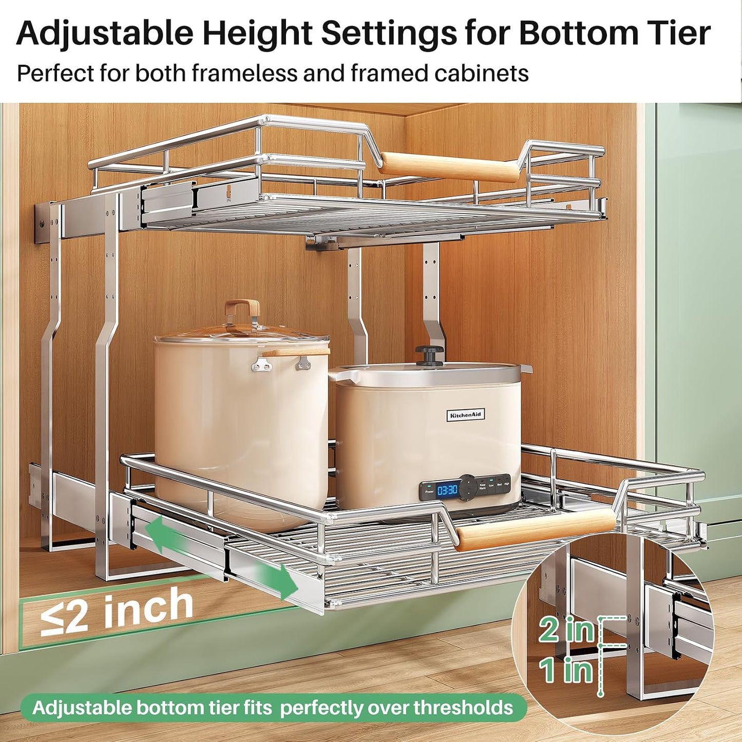 Pull out Cabinet Organizer, 15"W X 21"D, Heavy Duty Smooth Sliding Under Cabinet Shelves for Pots and Pans, Full-Extension Roll out Drawers, Slide out Organization for Home Kitchen Pantry