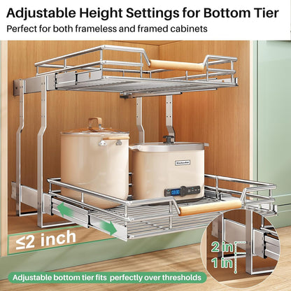 Pull out Cabinet Organizer, 15"W X 21"D, Heavy Duty Smooth Sliding Under Cabinet Shelves for Pots and Pans, Full-Extension Roll out Drawers, Slide out Organization for Home Kitchen Pantry