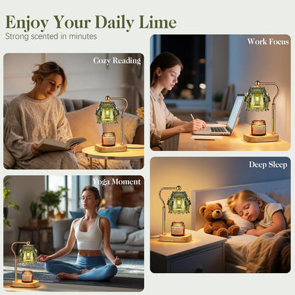 Candle Warmer Lamp with Timer Dimmer, Modern Wax Warmer for Scented Wax Jar Candle Warmer with 2 Bulbs, Adjustable Height Glass Lamp for Gifts for Women, Home Decor, Gold Amber