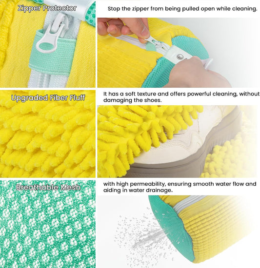1 Pcs Shoe Washing Machine Bag, White | Extra Long and Thick Microfibre Fluff, Reusable for Washer & Dryer, All-Around Cleaning for All Shoe Types