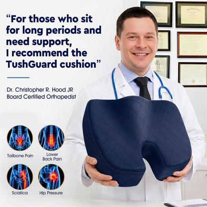 TushGuard Office/ Car Seat Cushion, Non-Slip Sciatica & Back Coccyx Tailbone Pain Relief Chair Pad, Memory Foam Butt Pillow for Computer Desk, Wheelchair, Driving (Black)