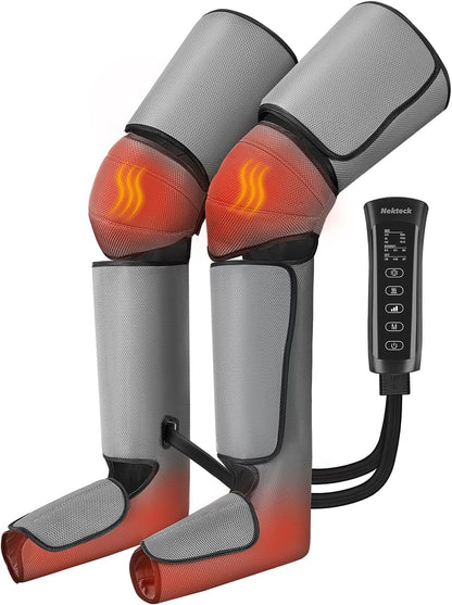 Nekteck Leg Compression Massager for Circulation and Relaxation | FSA Eligible HSA Foot and Calf Massage, 2 Modes, 3 Intensities, 20 Mins Auto-Off, Hand-held Controller, Adjustable Leg Wraps
