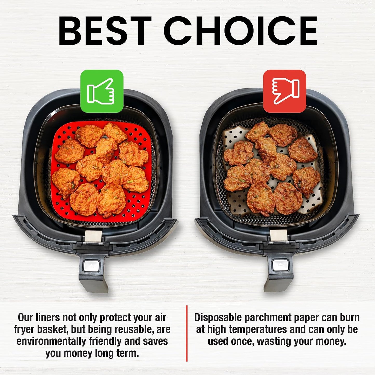 Lotteli Kitchen, Reusable Air Fryer Liners, 6.5 in Square, 3 Pack | Air Fryer Accessories - Square Silicone Liners for 2 QT Baskets - Dishwasher Safe, Non-Stick, No Scrubbing