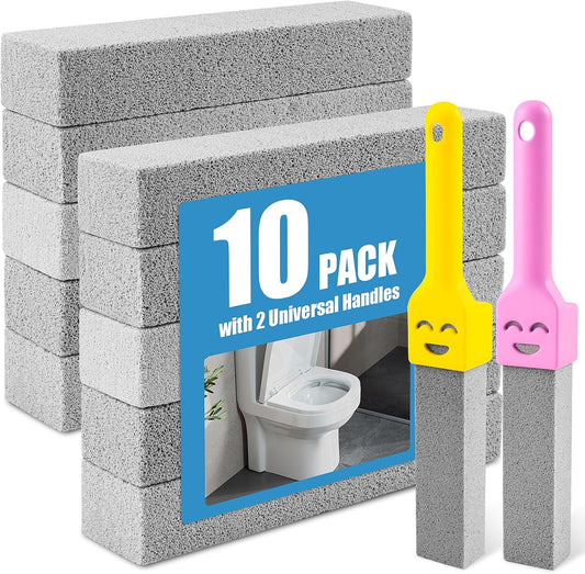 MEQHUO 10 Pack Pumice Stone with 2 Handles, Toilet Bowl Cleaner Ring Remover, Pumice Stone for Toilet Cleaning, Bathtub, Grill, Pool, Sinks, Stove Grates - Reusable Scouring Stones Cleaner