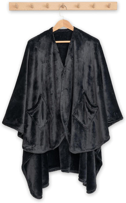 Berkshire Blanket Primalush™ Wearable Blanket, Cozy Loungewear Pocketed Plush Cape Wrap for Adults & Teens(Purple, One Size 58"X64")