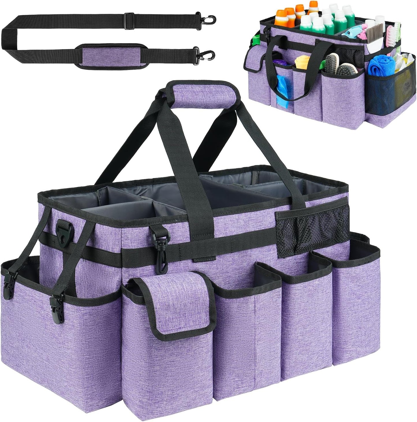 Cleaning Caddy Bag,Large Cleaning Supplies Organizer with Handle for Housekeepers,Purple