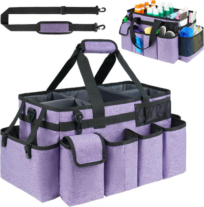 Cleaning Caddy Bag,Large Cleaning Supplies Organizer with Handle for Housekeepers,Purple