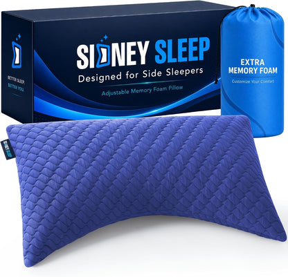 Sidney Sleep Adjustable Curved Pillows for Neck and Shoulder Support with Extra Shredded Fill - Cervical Contour Pillow for Side and Back Sleepers - Queen Size 19" x 29" CertiPUR-US Certified (White)