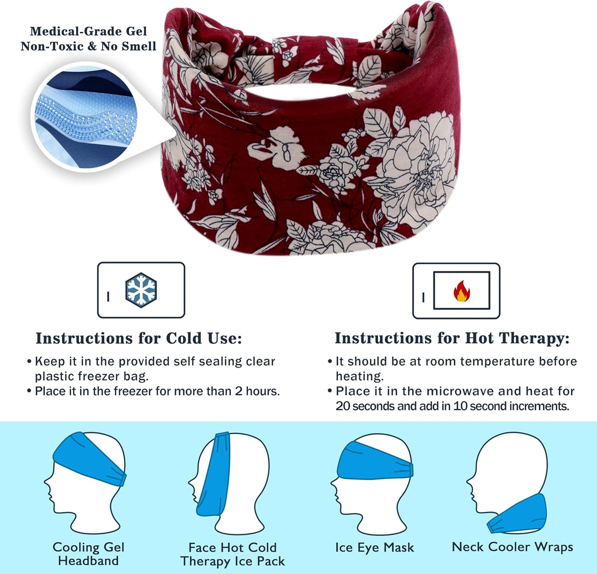 Crimmy Migraine Relief Cap, Headache Ice Pack Headband, Cold Face Eye Mask