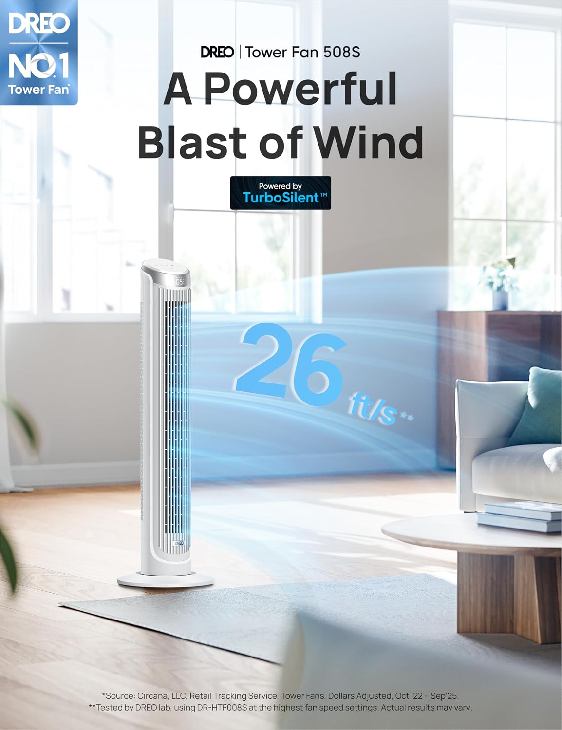 DREO Smart 42'' Tower Fan for Bedroom, 12 Speeds, 20dB Quiet Standing Fan
