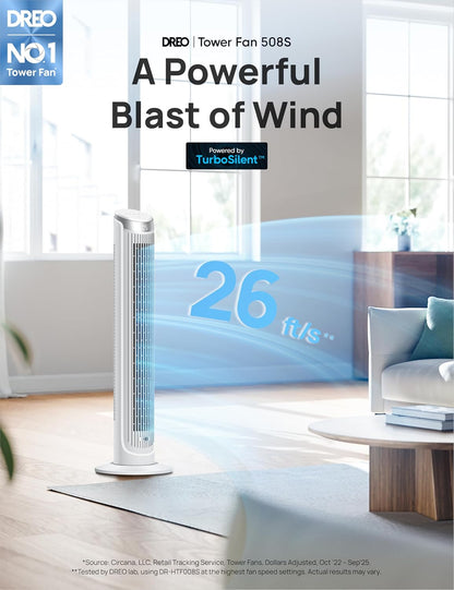 DREO Smart 42'' Tower Fan for Bedroom, 12 Speeds, 20dB Quiet Standing Fan
