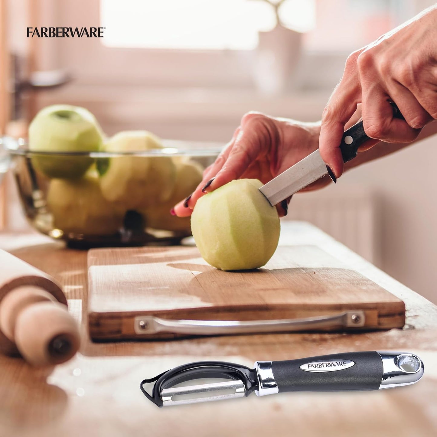 Farberware Vegetable Peeler, Pro2 Euro Peeler with Sharp Stainless Steel Swivel Blade and Ergonomic Handle, Dishwasher Safe, Aqua Sky