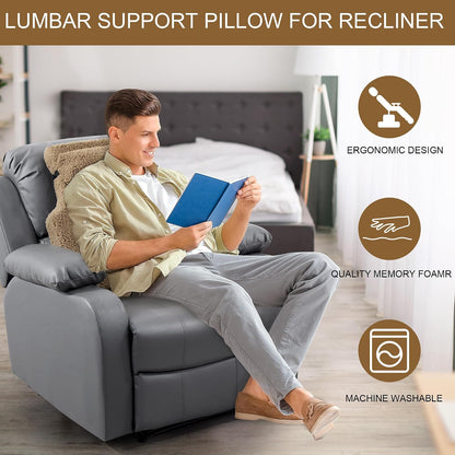 HOMBYS Sherpa Fleece Lumbar Support Pillow with Headrest for Recliner,Memory Foam Recliner Chair Cushion for Back Pain,Big High Back Support for Recliner with Chair Headrest for Elderly (Khaki)