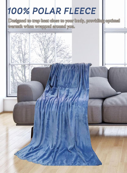USB Heated Blanket, Heating Lap Blanket Throw, Wearable Soft Outdoor Cozy Travel Throw for Stadiums, Picnics, Travel, Camping, Hiking, and Wheelchair Use, Light Blue