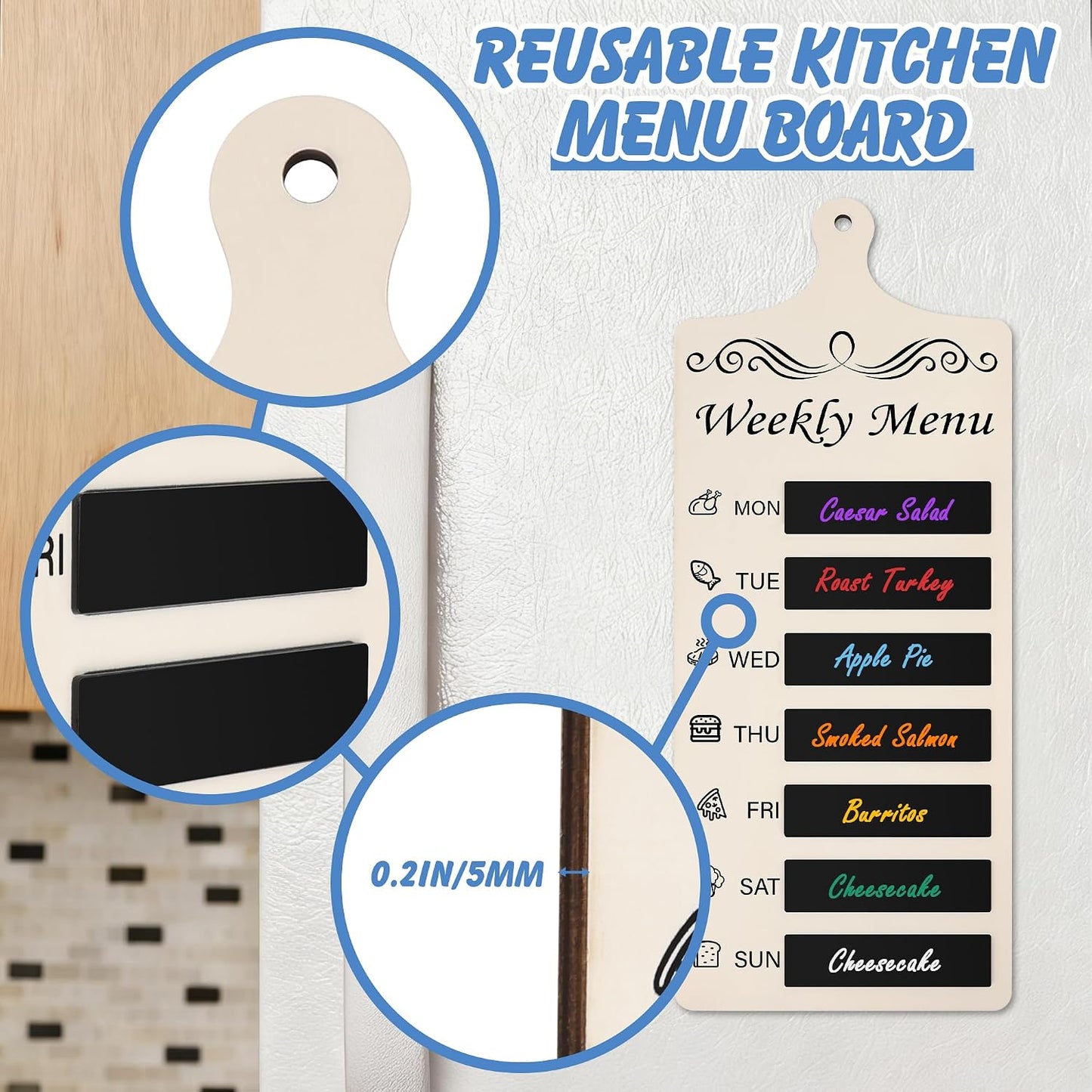 Catcan Magnetic Wood Menu Board for Fridge Meal Planner Chalkboard