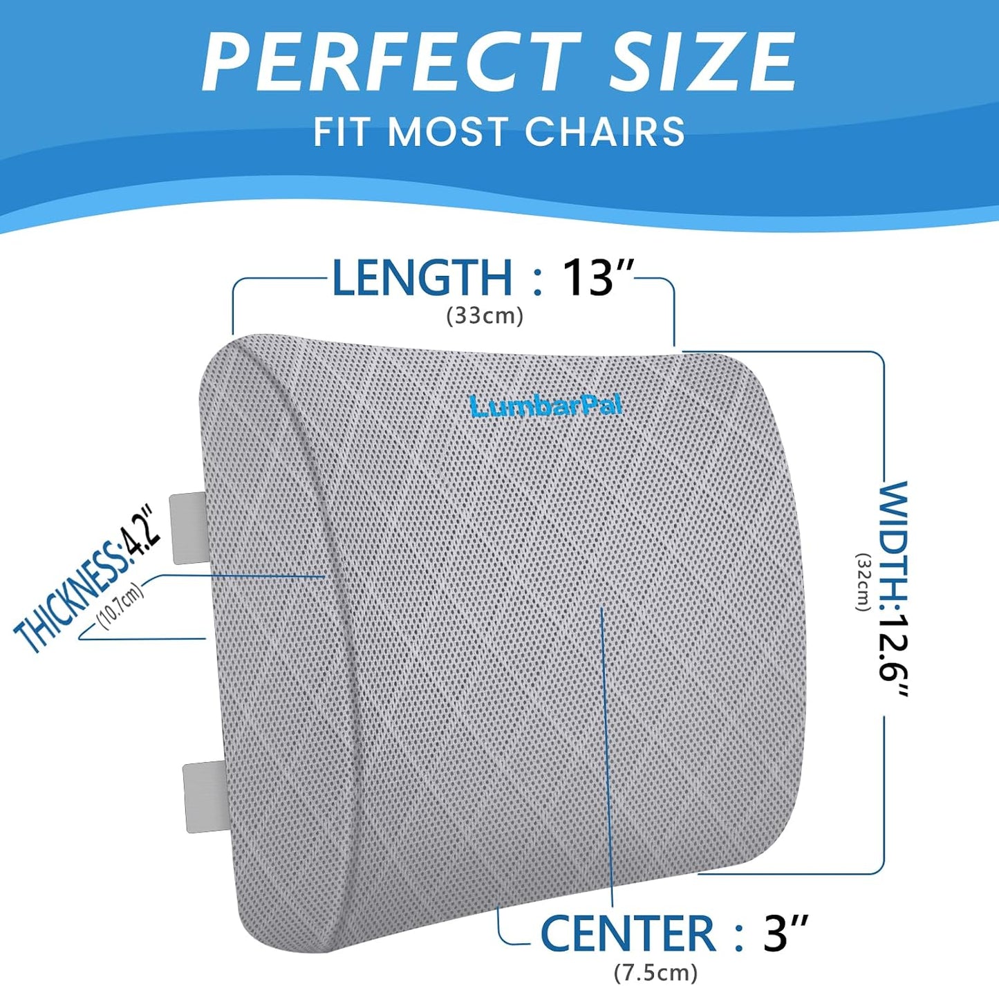 Lumbar Support Pillow for Office Chair, Back Support, Memory Foam, Grey | Improve Sitting Posture & Back Pain Relief. Lumbar Pillow Fits Office, Gaming & Car Chairs with Adjustable Dual Straps