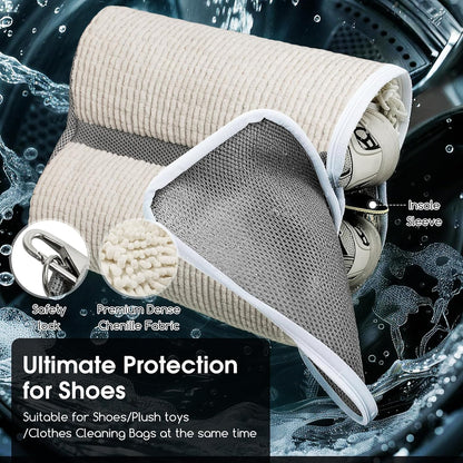 Shoe Washing Machine Bag for Sneaker Cleaning Laundry Shoe Bag, Yellow | Dual Compartment, Full Protection, Clasp-Lock Zipper, Dense Chenille, Bound Edge & Seams