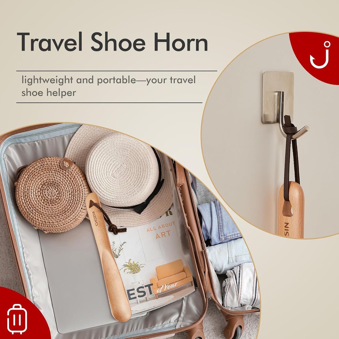 CHOSIN Shoe Horn for Kids Men Women, Portable Shoe Spoon Boot Horn Helper, 2pcs wooden shoehorn for Home or Travel
