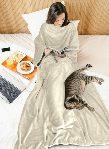 Solaris Wearable Blanket with Sleeves for Adults, Softness Comfort Warmth Fleece Gift for Women Men, Snuggy Body Throw TV Blanket for Home Office Lounge, Gift for Your Lover