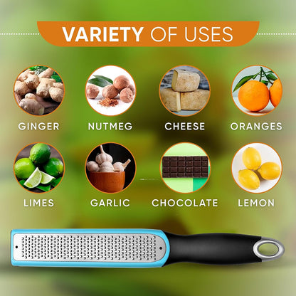 Spring Chef Stainless Steel Lemon Zester - Garlic & Ginger Grater - Gray | Premium Zester with Blade Cover, Cheese Grater with Handle for Parmesan, Nutmeg, Lime - Durable Citrus Zester, Fine Shred