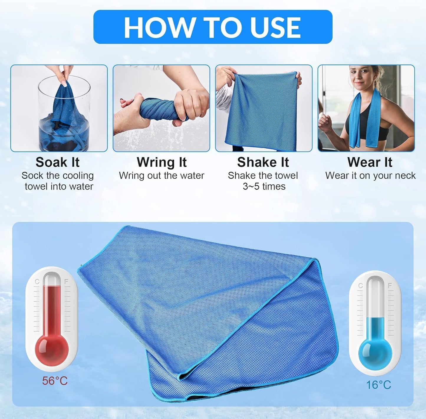 Cooling Towels 8 Pack(40"x12")for Neck and Face, Cooling Neck Wraps for Gym | Sweat wicking, Quick dry, Breathable, Reusable, Absorbent, Cold Towel for Running, Yoga, Travel, Climbing