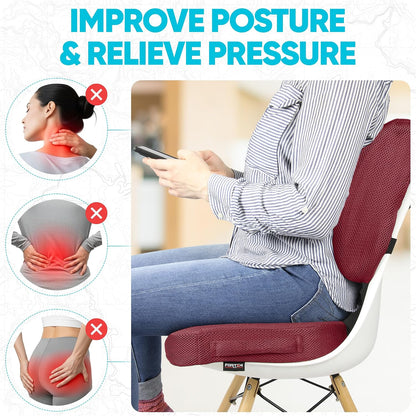 FORTEM Seat Cushion, Office Chair Cushion, Lumbar Support Pillow for Office Chair, Memory Foam Car Seat Cushions, Sciatica Coccyx Tailbone Pain Relief, Cushions for Back Support, Washable, Non Slip