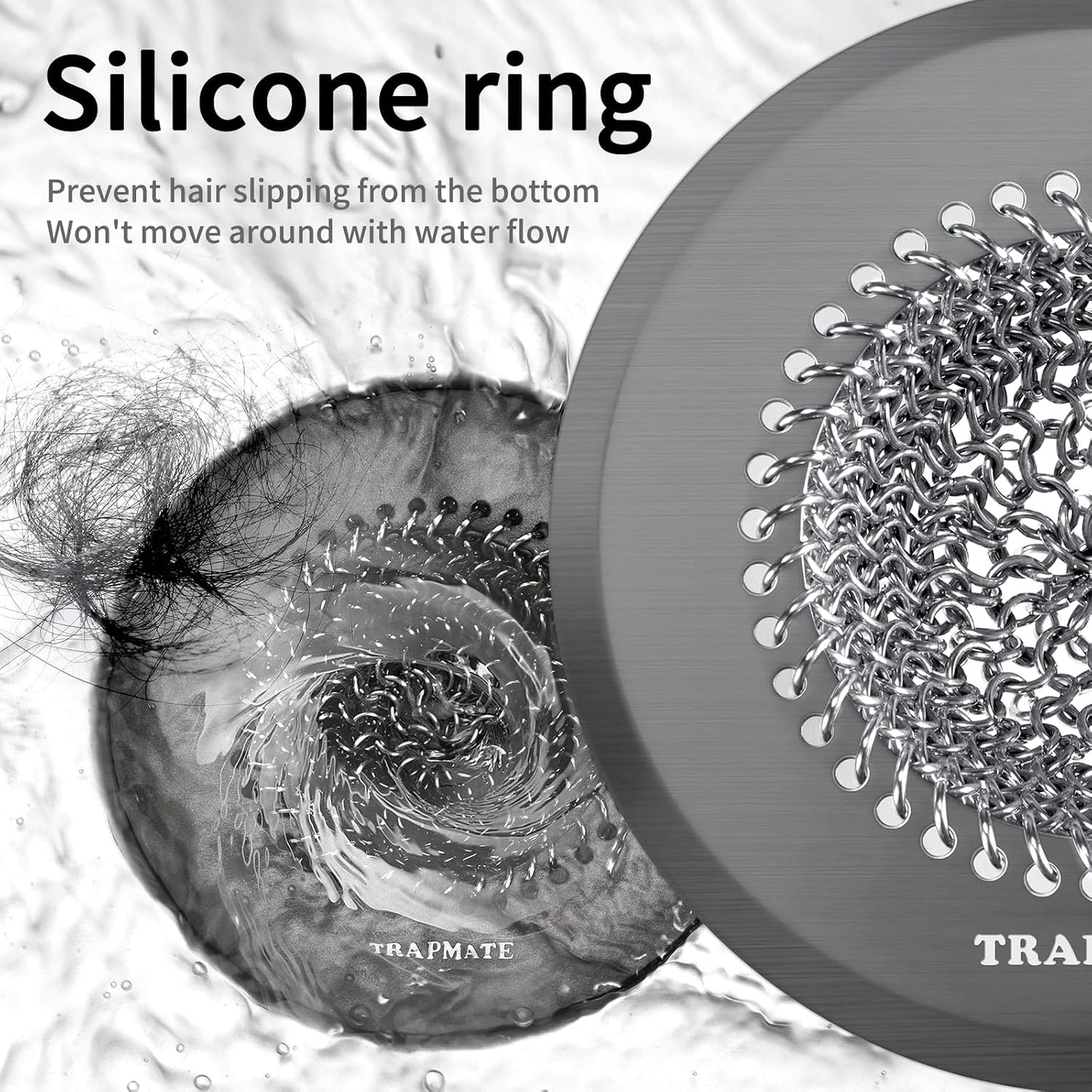 TRAPMATE Shower Drain Hair Catcher, 4.4" Anti-Clogging Bathtub Drain Cover | Easy Flip Cleaning, Traps Hair with Fast Drainage, Anti-Slip Drain Protector Fits Regular & Pop-up Drains (Patented Product)