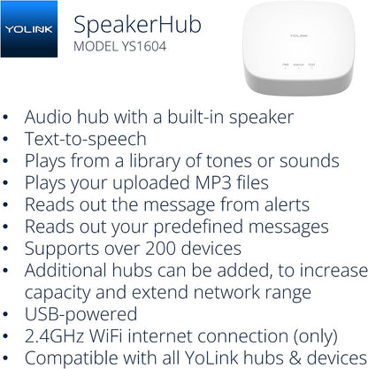 YoLink Smart Home Starter Kit: SpeakerHub & Water Leak Sensor 4 with 105dB Audio Alarm 1-Pack, SMS/Text, Email & Push Notifications, Freeze Warning, LoRa Up to 1/4 Mile Open-Air Range, w/Alexa, IFTTT