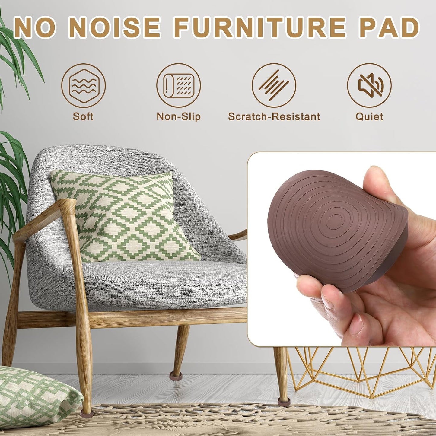 PATIKIL 4 Inch Rubber Furniture Pads, 4 Pack Non-Slip Furniture Coasters Round Anti Skid Caster Cups Furniture Feet Cup Floor Protectors for Bed Couch Stoppers, Brown