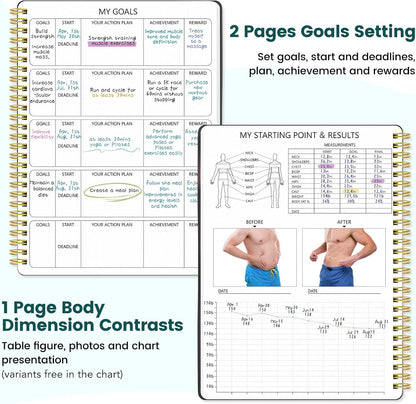Fitness & Food Journal for Women, Undated 150-day Workout & Wellness Planner with Measuring Tape, Pink Weight Loss Journal for Setting Goals Tracking Exercise Training Diet Progress (9.5’’*7’’)