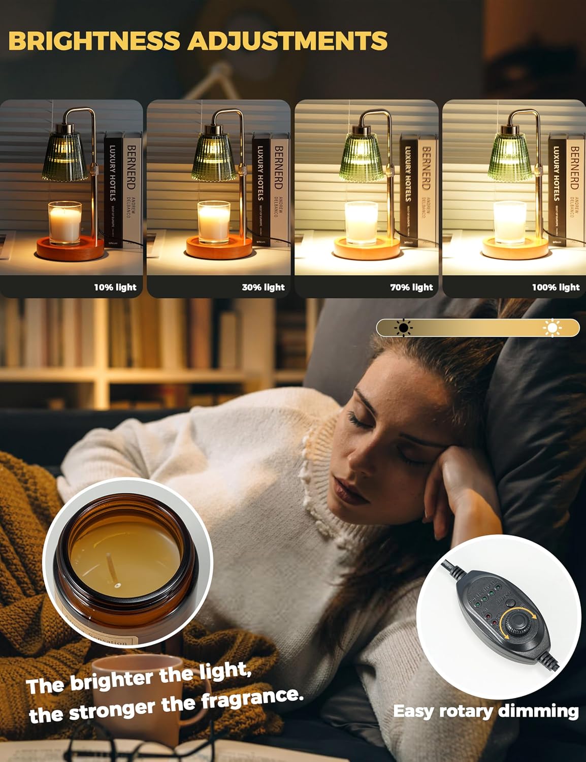 Silver Gray Candle Warmer Lamp with 24h Cycle Timer, Dimmable Wax Warmer