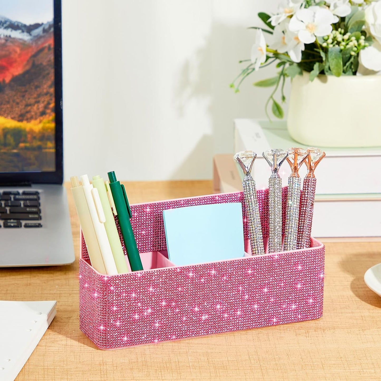 MotiMind Purple Locker Accessories for Girls, Bling Magnetic Pen Holder for Refrigerator, Back to School Rhinestone Marker Holder for Locker, Sparkly Gift for Student (Medium,Rhinestone)