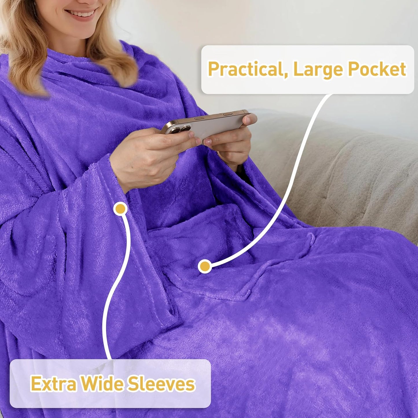 Catalonia Wearable Blanket with Sleeves for Women & Men, Fleece Wrap Throw | Cozy Sleeve Design for Hands-Free Comfort, Perfect for Reading, TV Time & Relaxing, Christmas & Birthday Gift