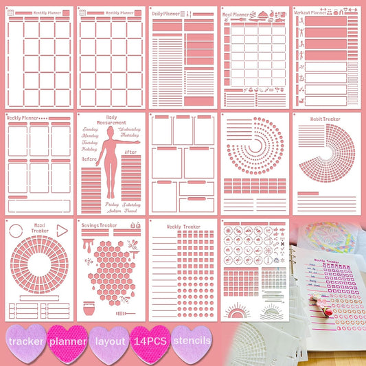 Journal Stencils, 14 Pcs 8 Inch for Planners Notebooks Habit Trackers