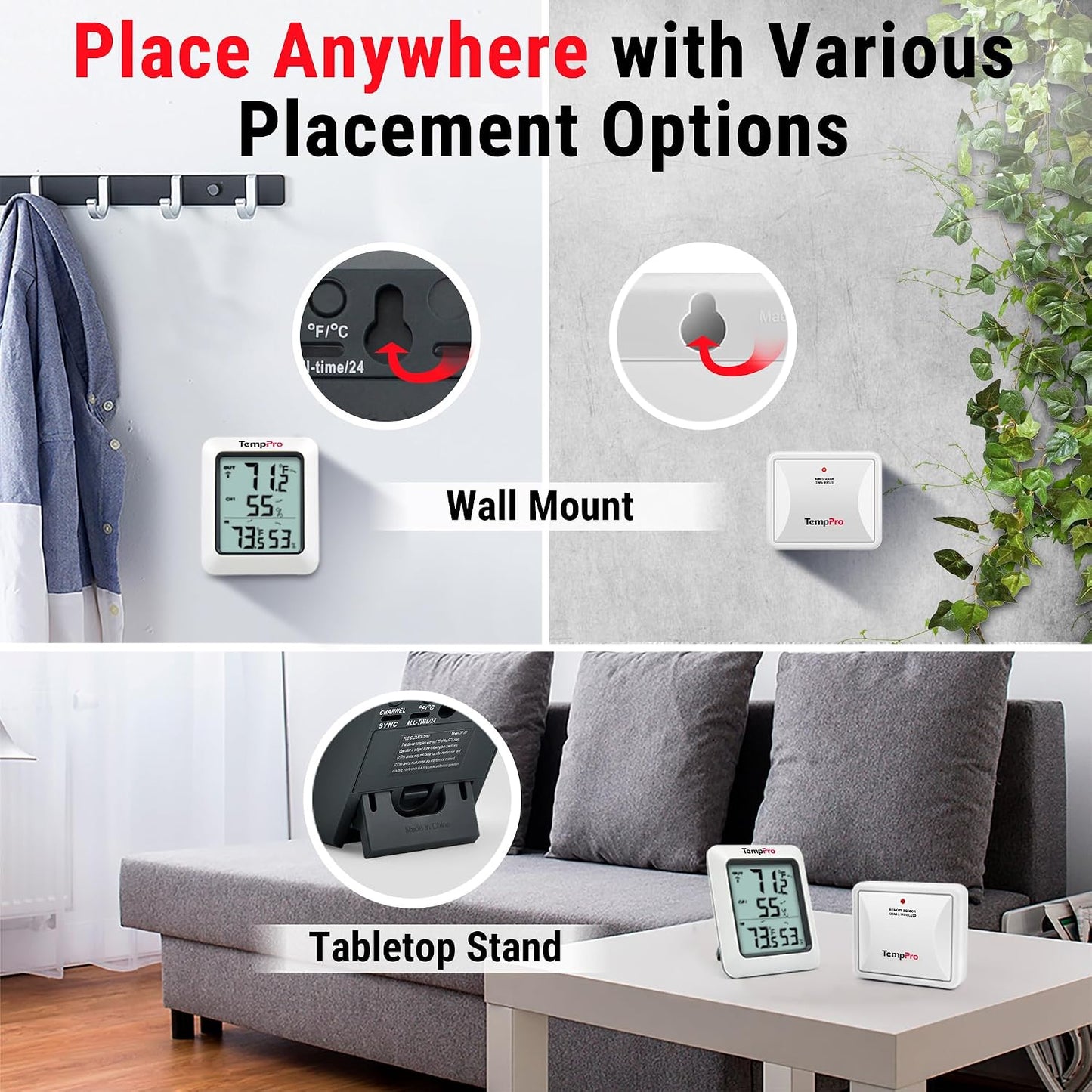 TempPro TempAir 500 FT Indoor Outdoor Thermometer Wireless with Sensor | Large LCD Display, No Hub or App Required, Outside Thermometer & Cold-Resistant Sensor for Patio (Previously ThermoPro)