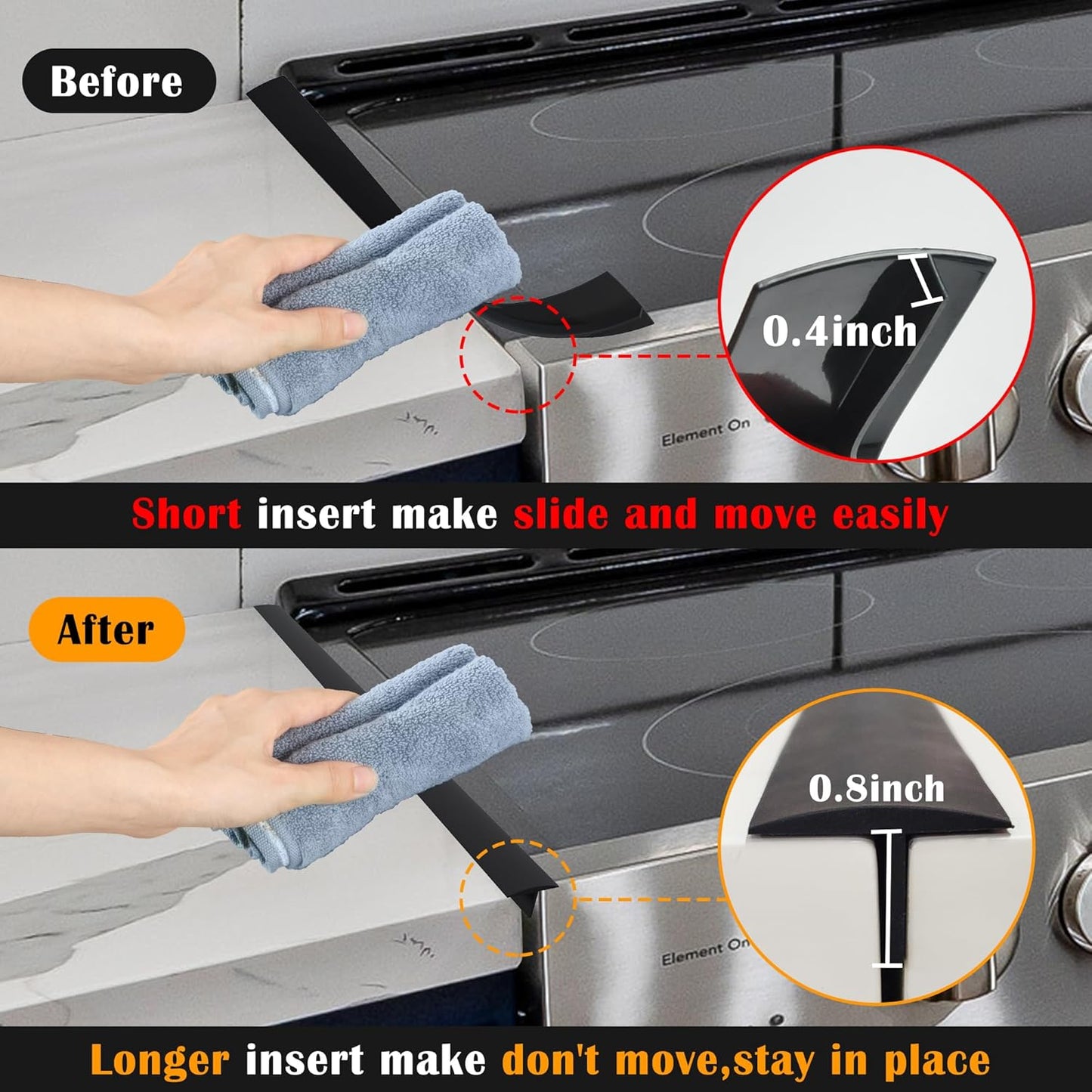 Silicone Stove Counter Gap Cover - 25 Inch Gap Filler 2 Pack Black | Long gap filler seals spills between kitchen appliances Stovetop oven countertop; stove gap cover, gas stove side gap covers