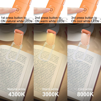 HONWELL Rechargeable Book Light, Clip On LED Reading Lights for Kids Reading in Bed, 3 Brightness Levels Dimmable Bookmark Light for Eye-Protection, Portable Reading Lamp for Bookworms, Travel(Orange)