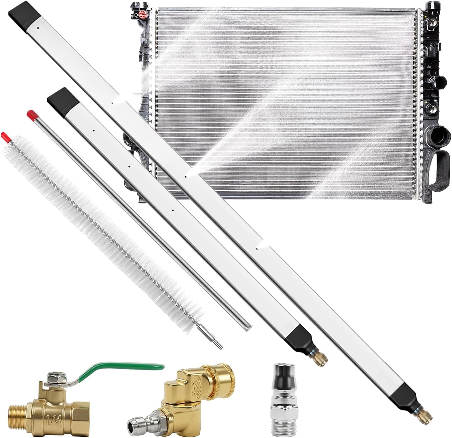 47" & 24" radiator air cleaning wand, Cleaning Wand Set, 2PCS | 4 Precision 25° Fan Nozzles, Water & Air Dual-Use, 4500 PSI Pressure, Stainless Steel Washer Tool