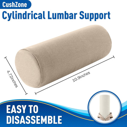 CushZone Lumbar Roll Support Pillow, Memory Foam Back Cushion, Black