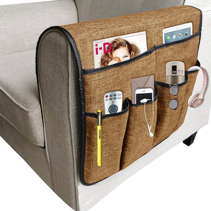 Couch Sofa Armrest Organiser Arm Chair Caddy Bedside Storage Pocket with 8 Pockets TV Remote Holder Bed Storage Pocket Bag for Cellphone Tablet Notepad Book Magazines DVD Glasses