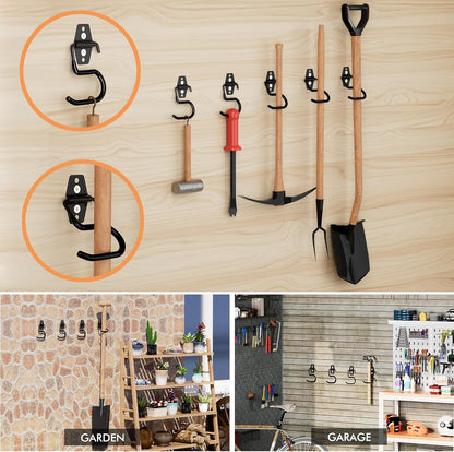 Broom Holder Wall Mount, 12Pack Tool Hangers Garage Wall Hanging Organizer | Heavy Duty Rubber Coated Steel, Large S Garage Hooks for Mop Shovel Rake Shed Garden Lawn Yard Handle Tools Organization