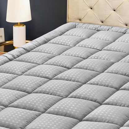 HYLEORY Queen Mattress Pad Quilted Fitted Mattress Protector Cooling Pillow Top Mattress Cover Breathable Fluffy Soft Mattress Topper with 8-21" Deep Pocket, Dark Grey