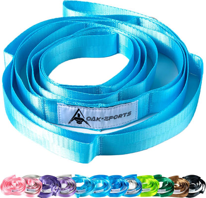Oak-Sports Stretching Strap Yoga Strap for Physical Therapy with 10 Loops, Yoga Straps for Stretching, Upgraded Non-Elastic Stretch Band for Pilates, Dance and Gymnastics with Workout Guide