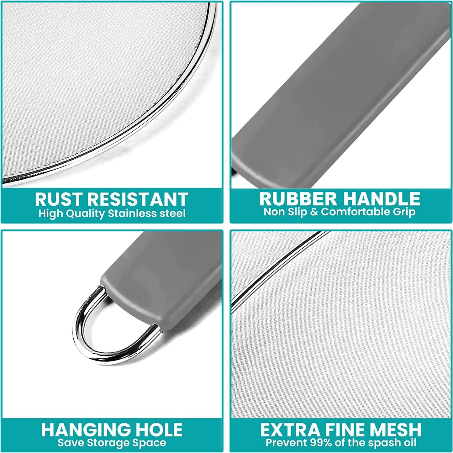 13" Grease Splatter Screen for Cooking | Stainless Steel Oil Splatter Guard and Ultra-Fine Mesh Protects Skin from Burns | TPR Tight-Grip Handle (Red)