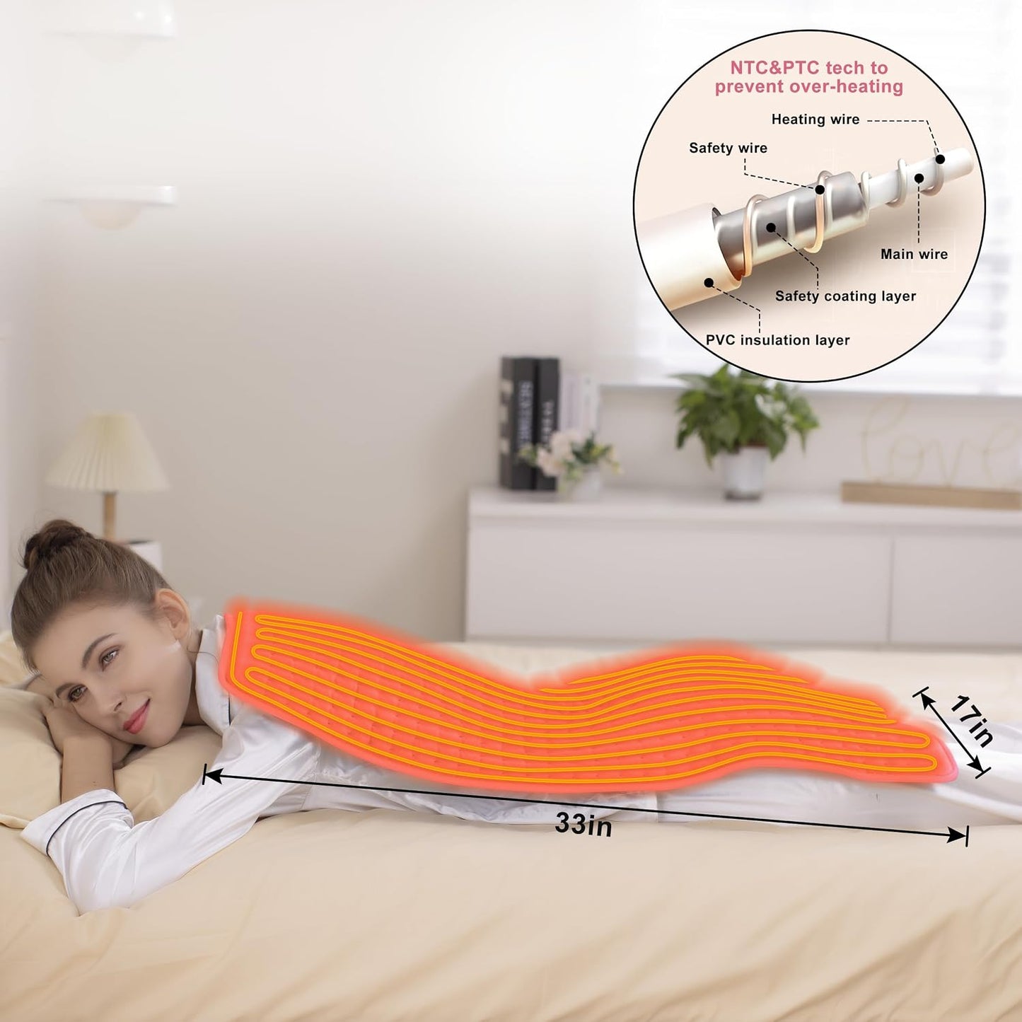 Heating Pad Electric Heat Pad, Hot Heated Pad,Multiple Temp and Timer Settings,Suitable for Shoulders, Neck, arms, Abdomen, Back, Legs, etc. (Gray Green, 24"X12")